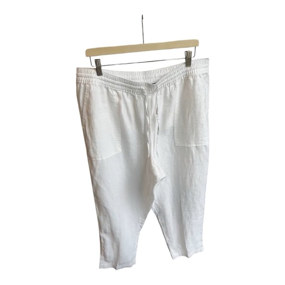 Land’s End 100% Linen High Rise White Crop Pants Women Size 16 White - Picture 1 of 13